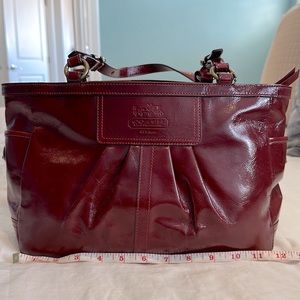 Coach patent leather burgundy tote bag